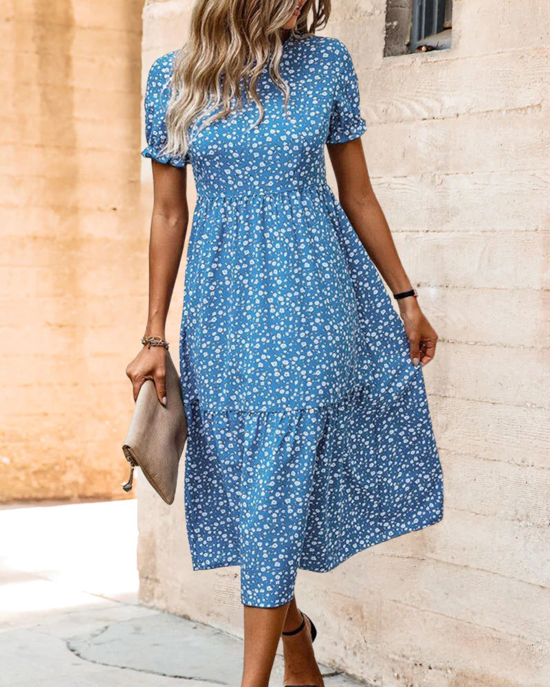 Casual Blue Floral Dress