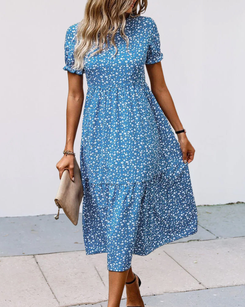 Casual Blue Floral Dress