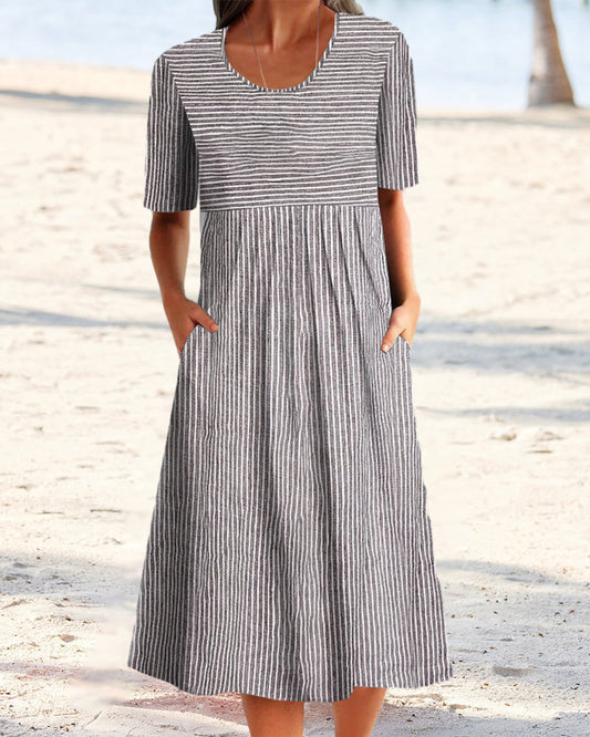 Round neck striped print dress