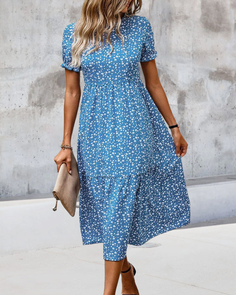 Casual Blue Floral Dress