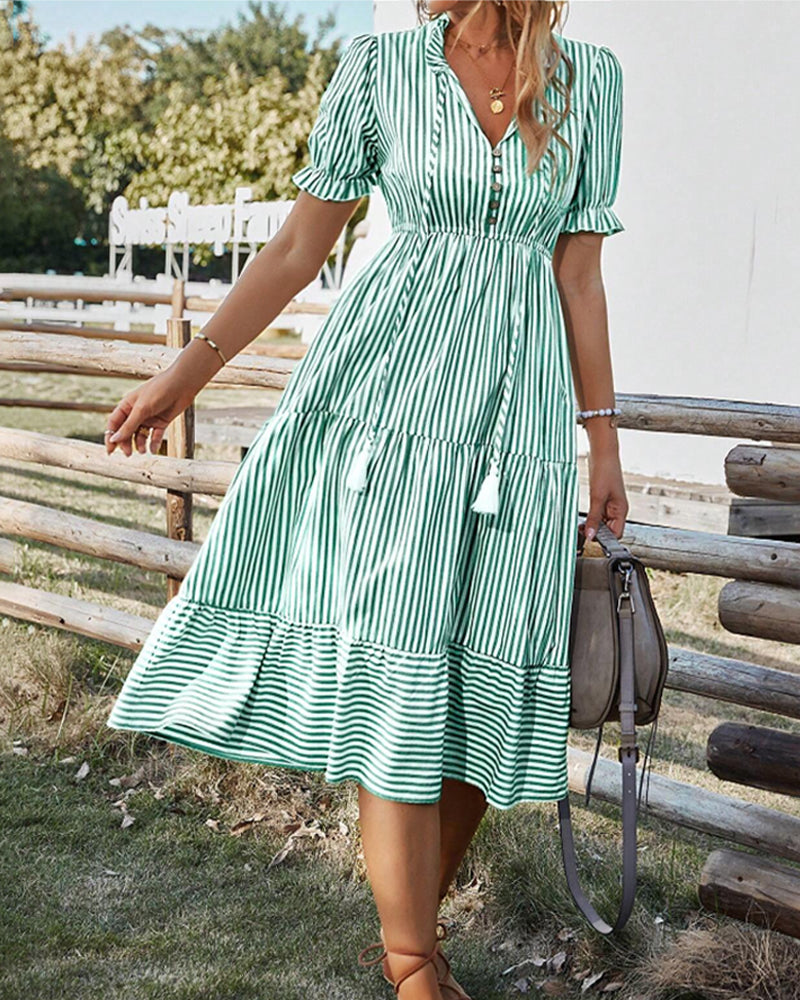 Striped print v-neck dress