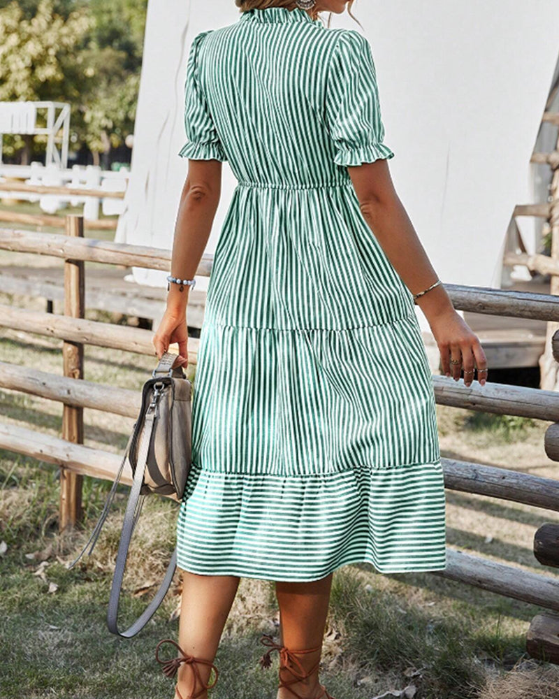 Striped print v-neck dress