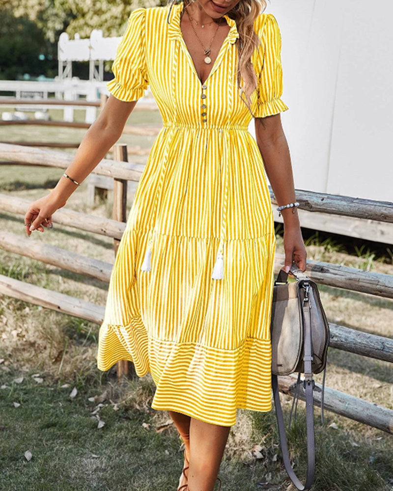 Striped print v-neck dress