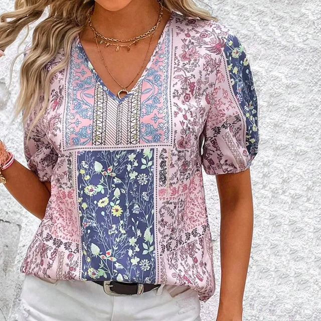 Ethnic Style Floral Blouse