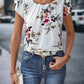 Print Pleated Sleeve Blouse