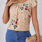 Print Pleated Sleeve Blouse