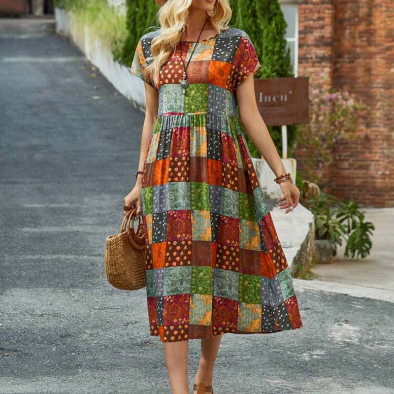 Vintage Ethnic Plaid Dress