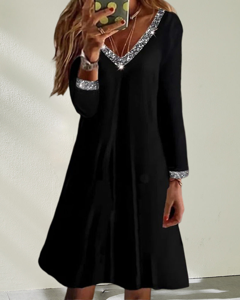 Long Sleeved V-Neckline Dress