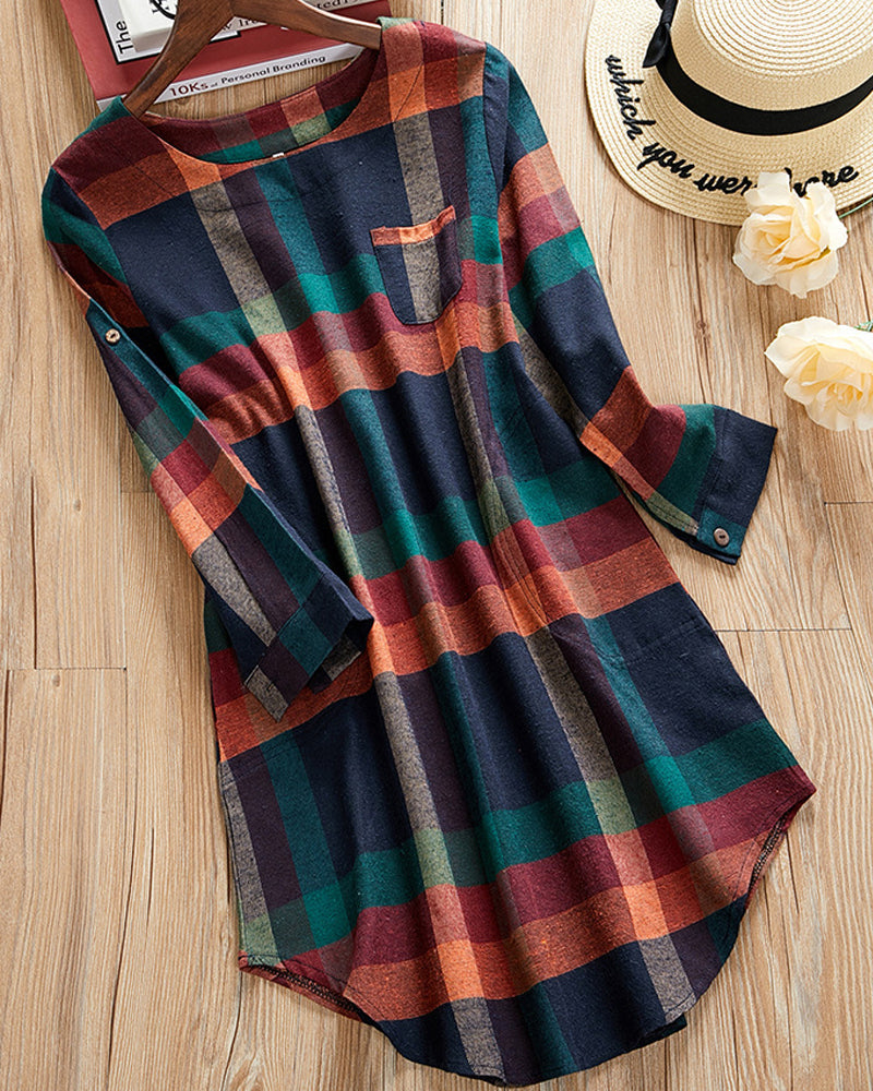 Check long sleeve dress