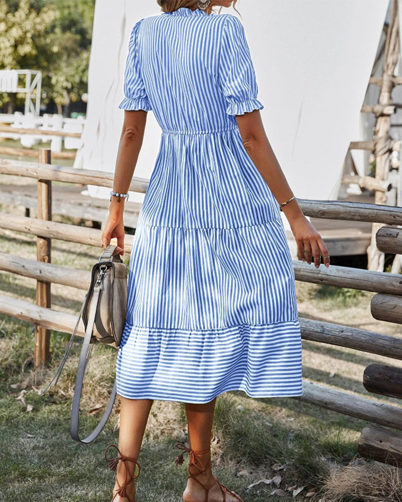 Striped print v-neck dress