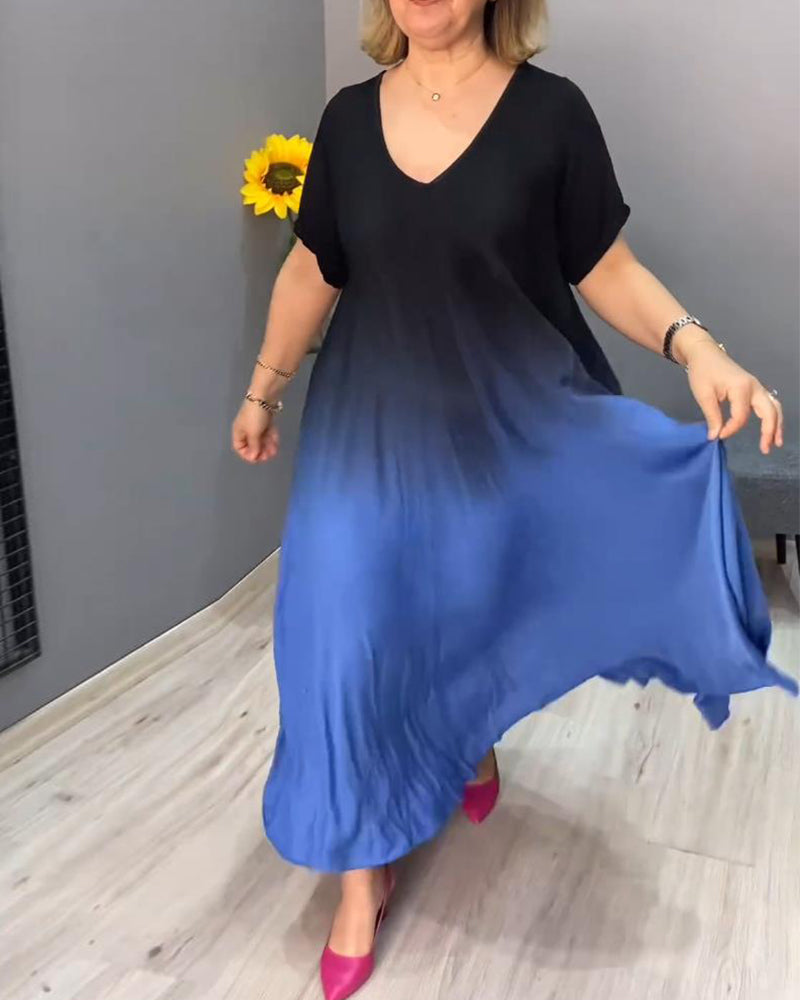 Casual pleated ombre dress