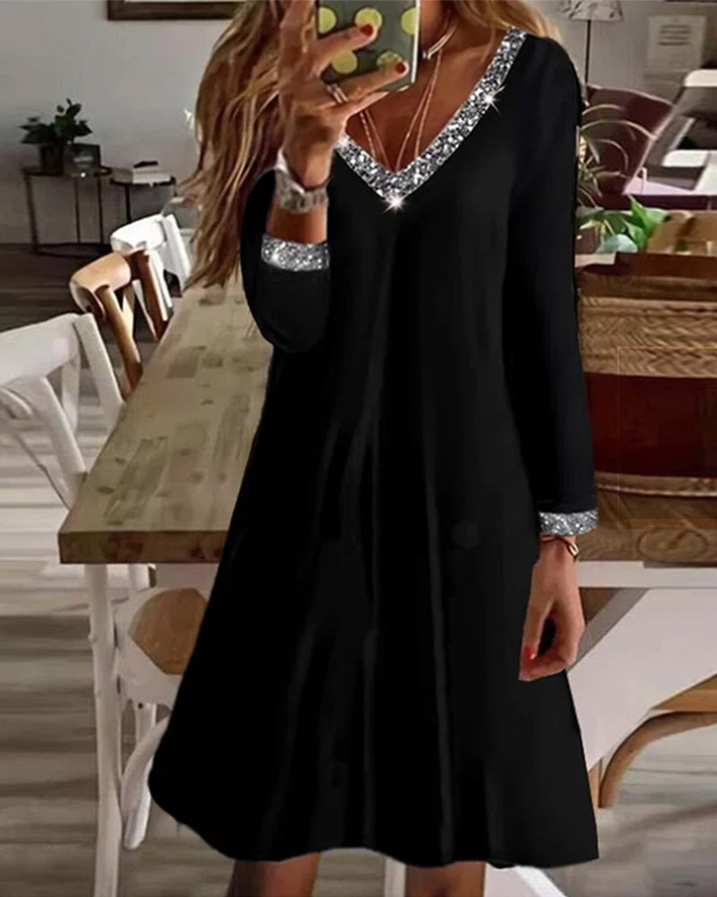 Long Sleeved V-Neckline Dress