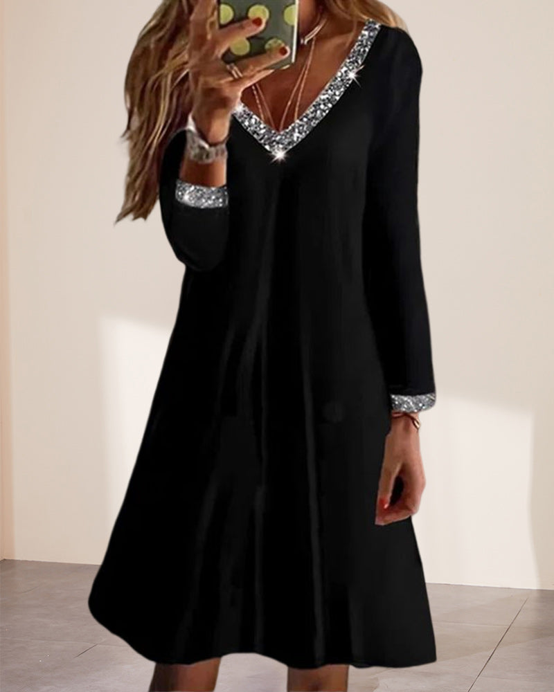 Long Sleeved V-Neckline Dress