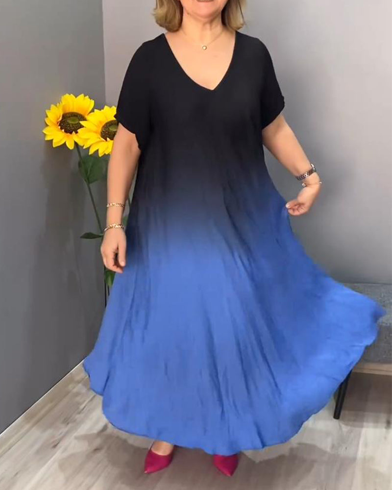 Casual pleated ombre dress