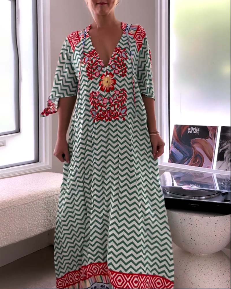 Wave print casual long dress