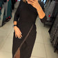 Round Neck Slant Split Dress