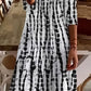 Printed button v-neck dress