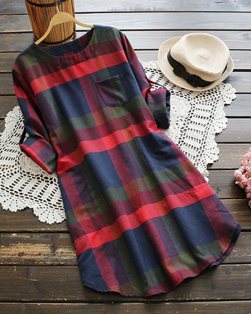 Check long sleeve dress