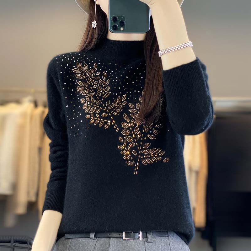 Leaf Print Knit Sweater