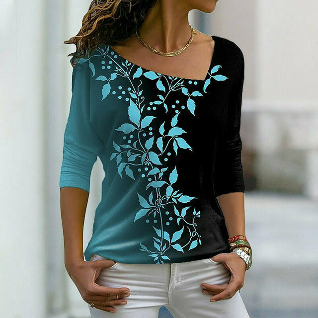 Leaf Print Gradient T-Shirt