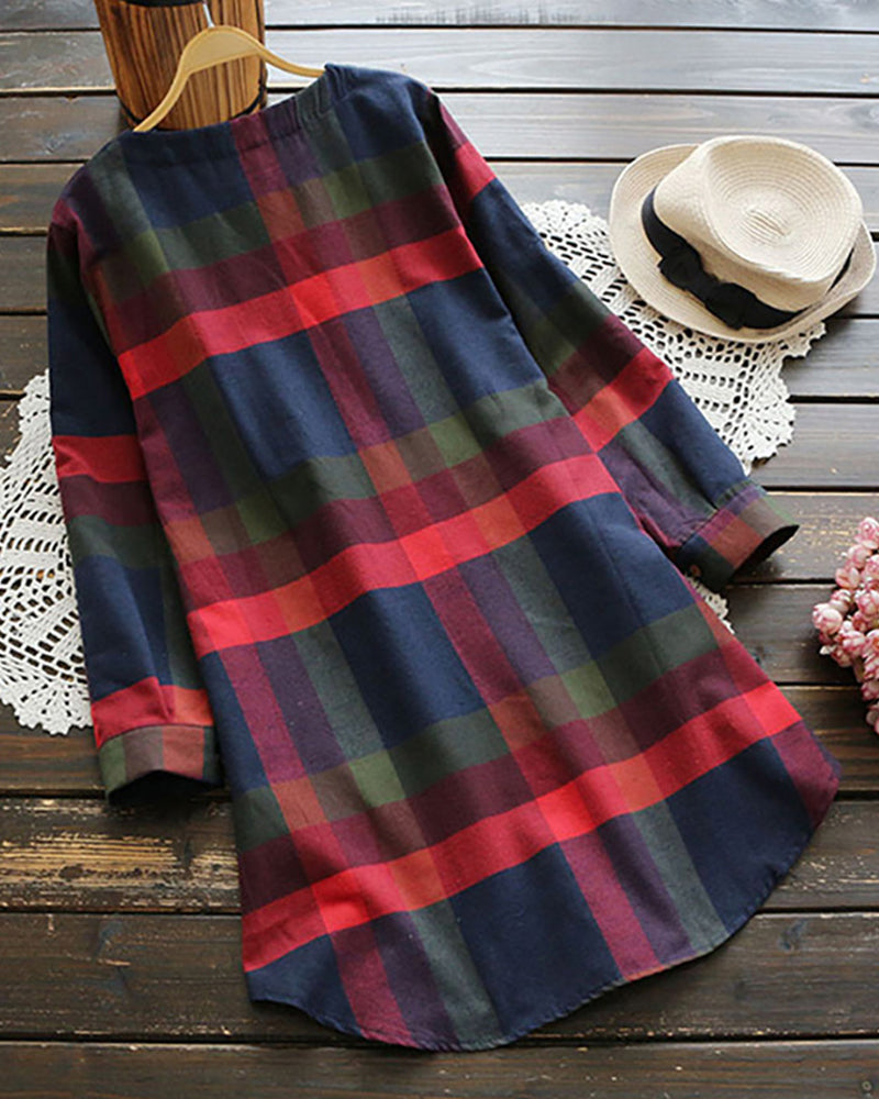 Check long sleeve dress