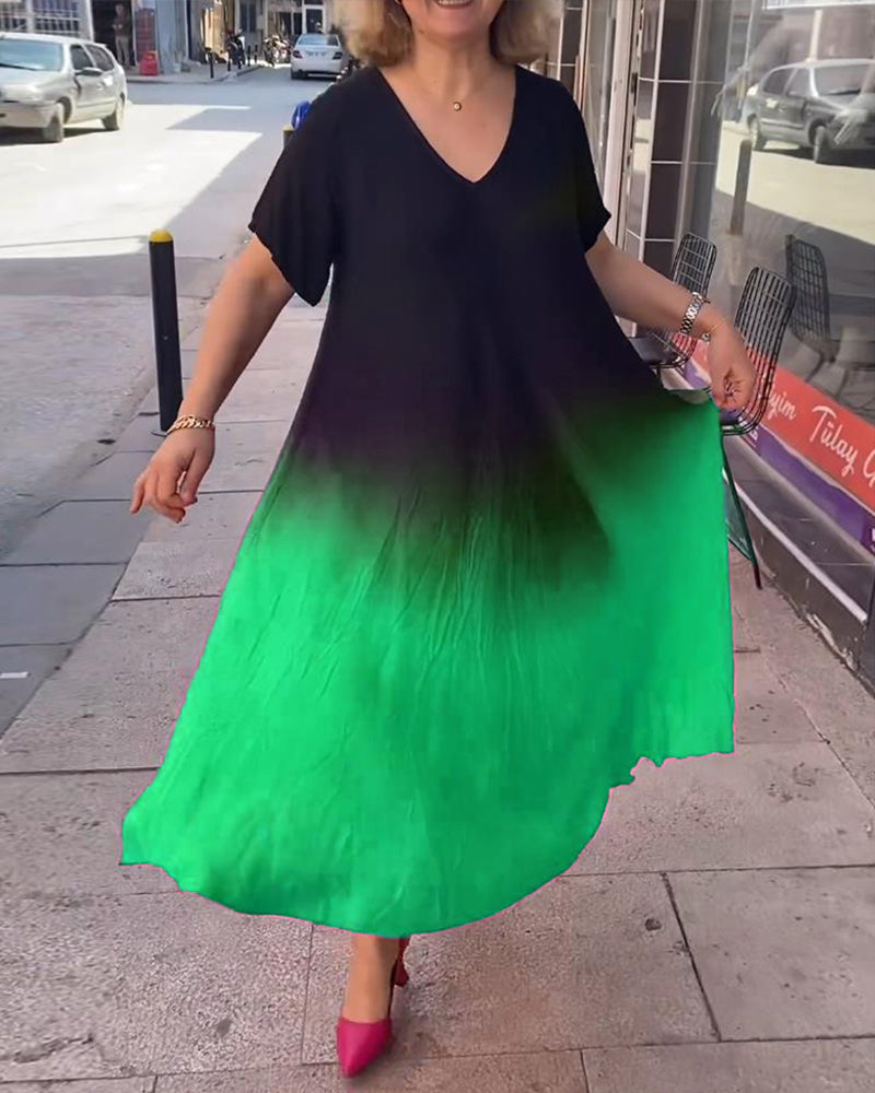 Casual pleated ombre dress