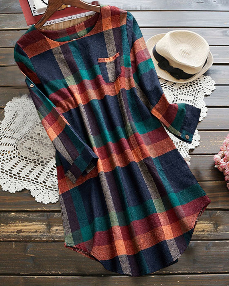 Check long sleeve dress