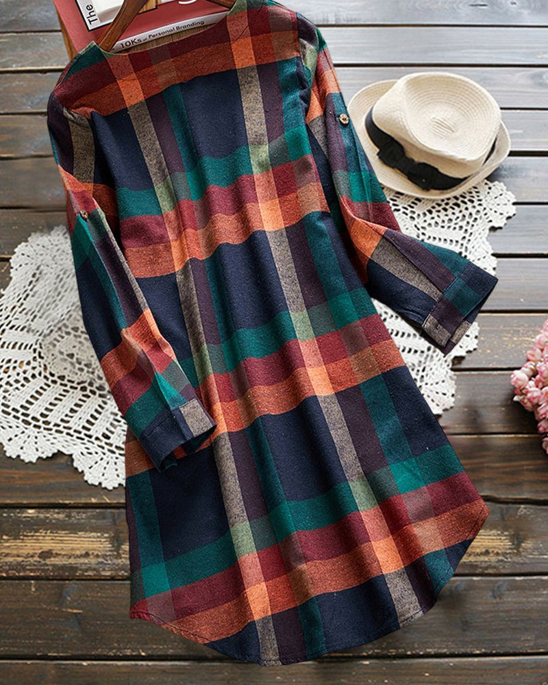 Check long sleeve dress