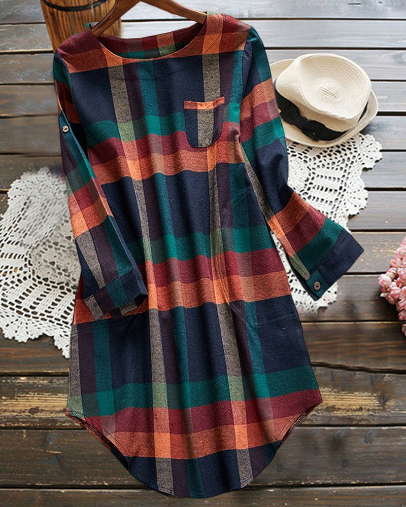 Check long sleeve dress