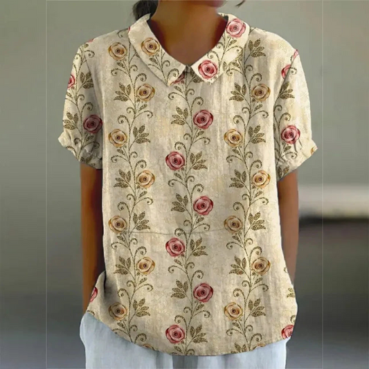 Melinda | Floral Cotton-linen Blouse