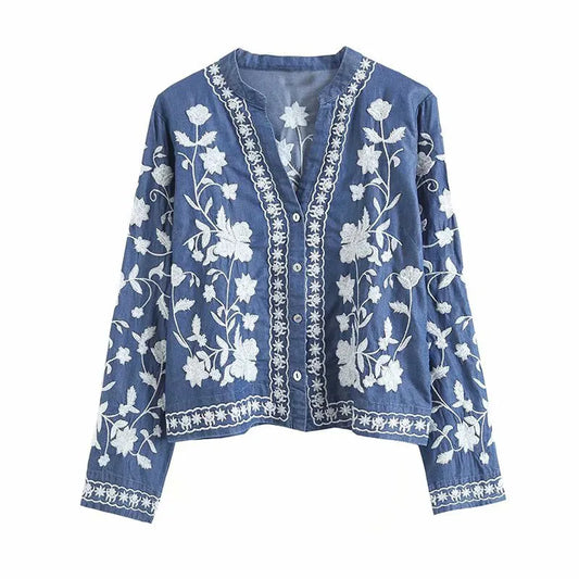 Boho - Denim Bloom Cardigan