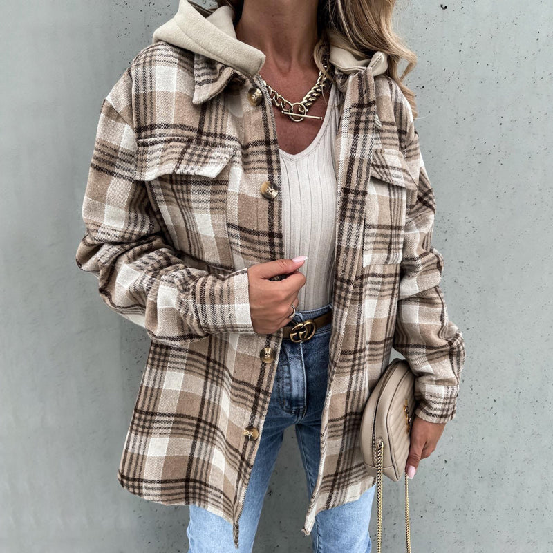 Casual Plaid Hooded Coat