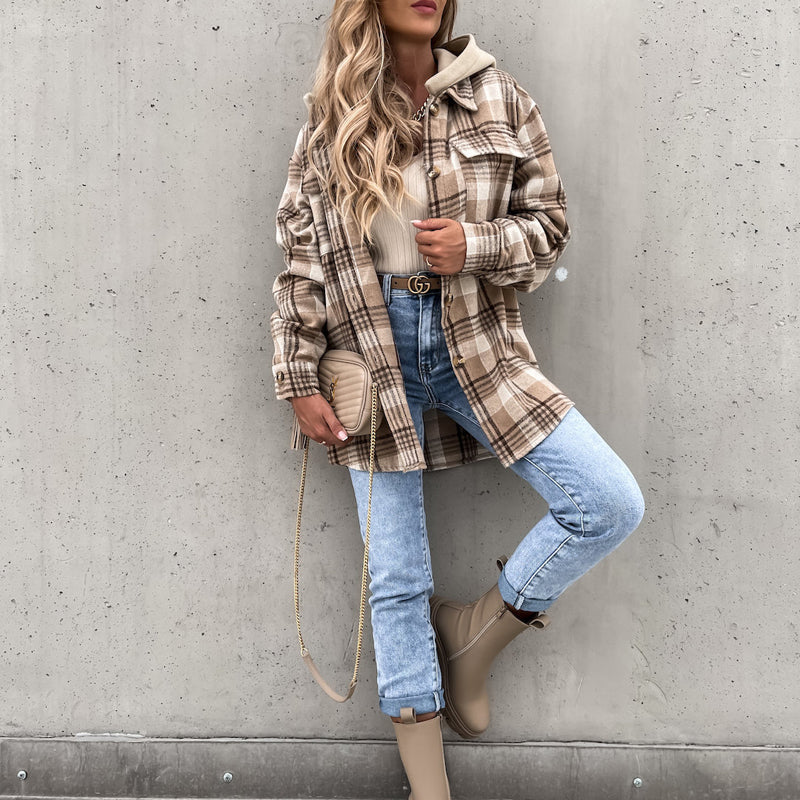 Casual Plaid Hooded Coat