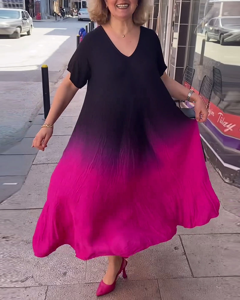 Casual pleated ombre dress