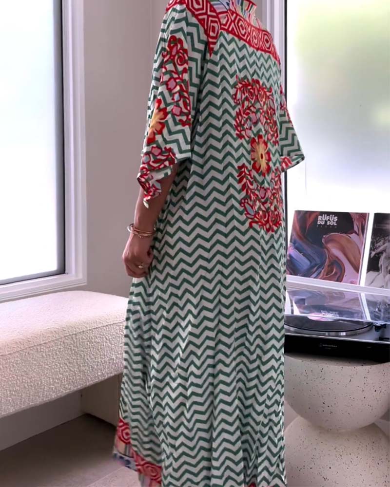 Wave print casual long dress